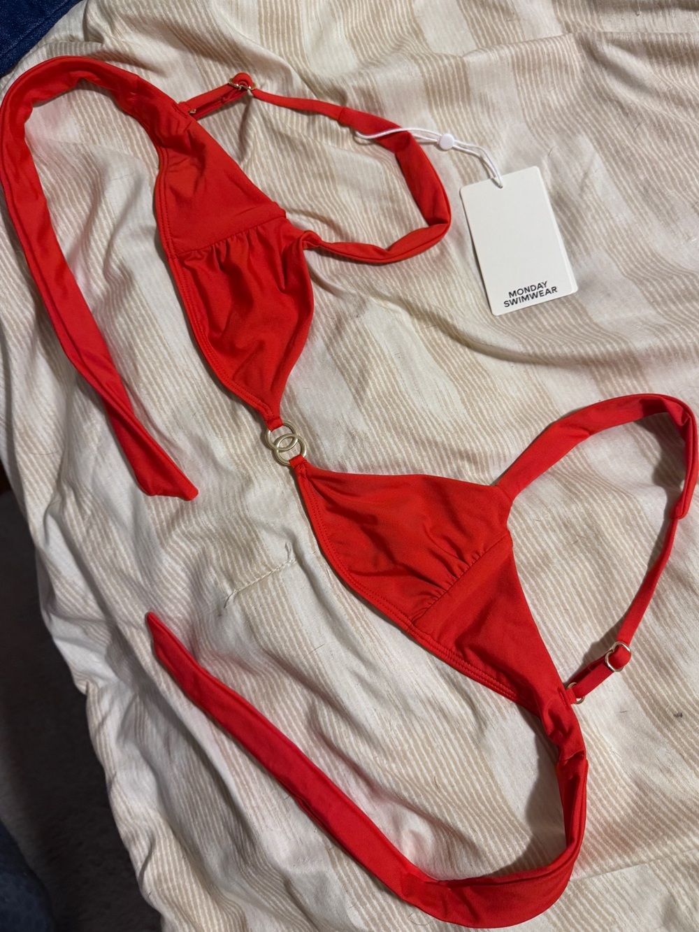 Monday Swimwear Red Triangle String Bikini Top
